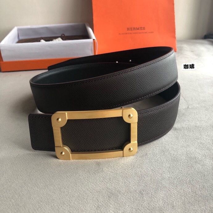 Hermes Stainless steel box hanging buckle leather men s 3.8cm belt