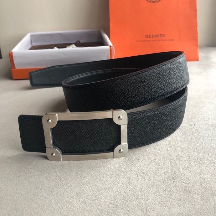 Hermes Stainless steel box hanging buckle leather men s 3.8cm belt