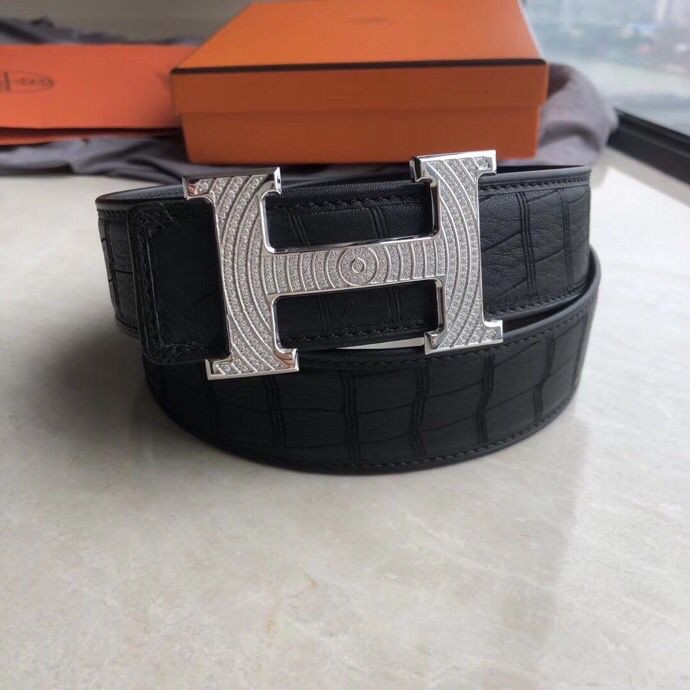 Hermes Stainless steel H buckle deerskin men s 3.8cm belt