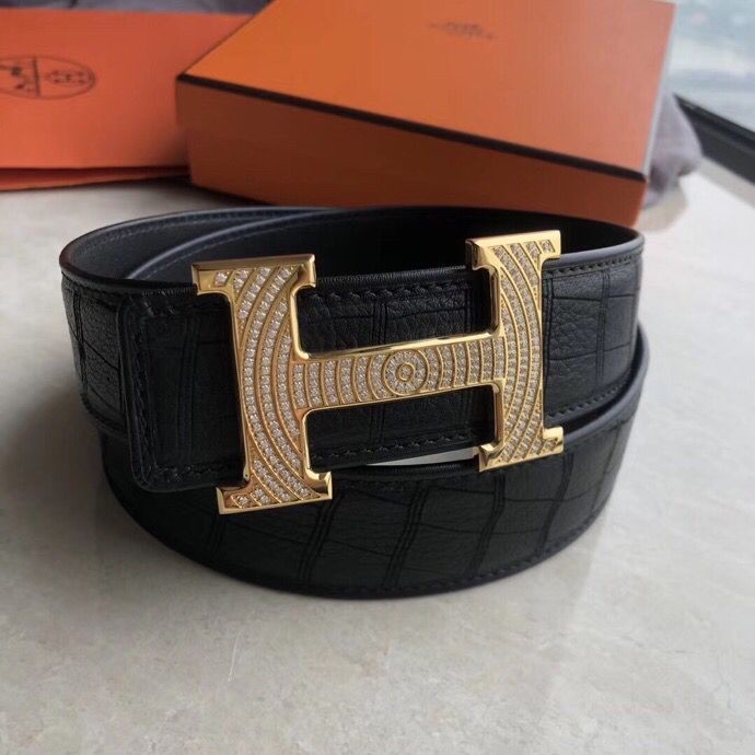 Hermes Stainless steel H buckle deerskin men s 3.8cm belt