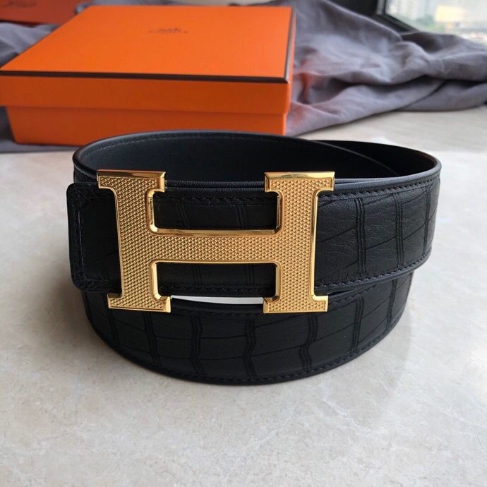 Hermes Boutique H hanging buckle deerskin men s 3.8cm belt