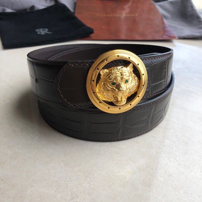 Stefano Ricci Stainless steel tiger head metal buckle 3.8cm cowhide belt