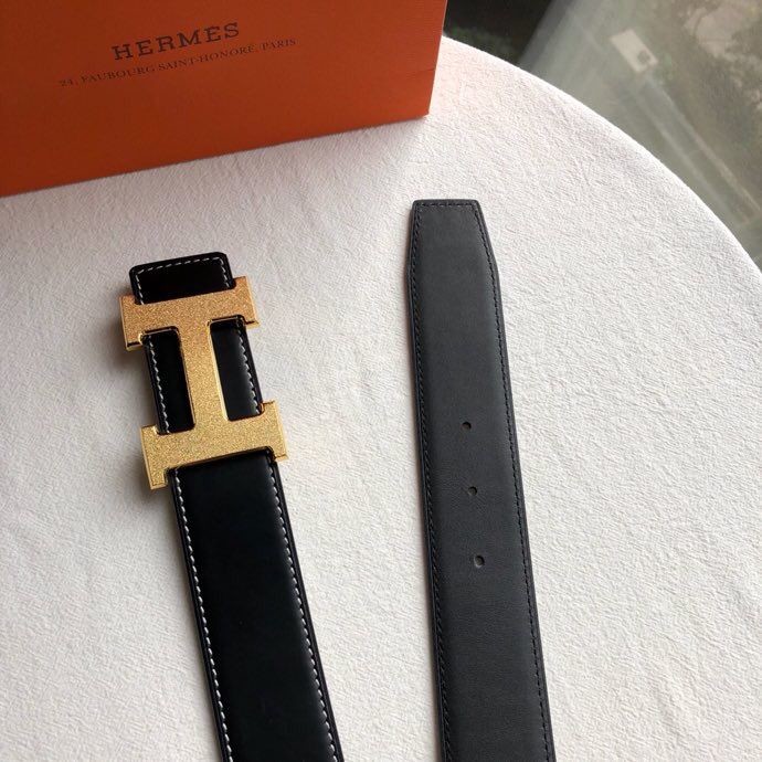 Hermes Reversible leather men s 3.8cm belt with stainless steel metal buckle