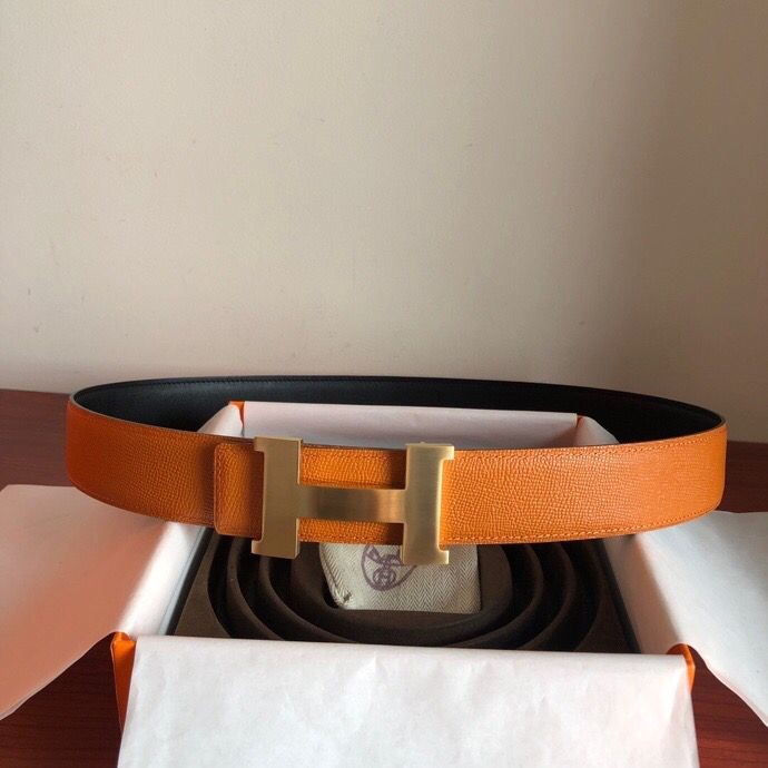 Hermes Stainless steel four-corner metal buckle leather men s 3.8cm belt