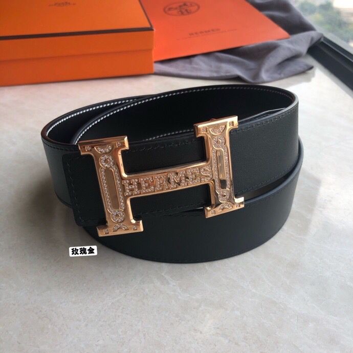 Hermes 3.8cm Reversible leather belt with stainless steel H buckle