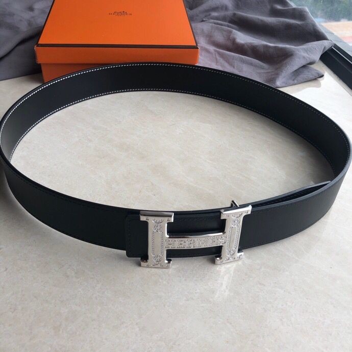 Hermes 3.8cm Reversible leather belt with stainless steel H buckle