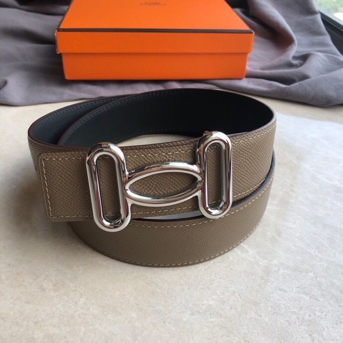 Hermes Stainless steel hollow hanging buckle leather men s 3.8cm belt