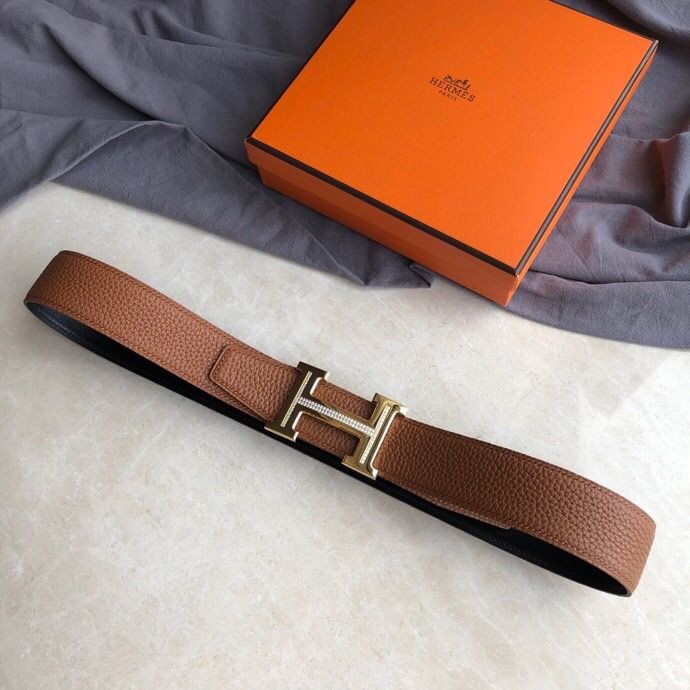 Hermes Stainless steel H leather men s 3.8cm belt