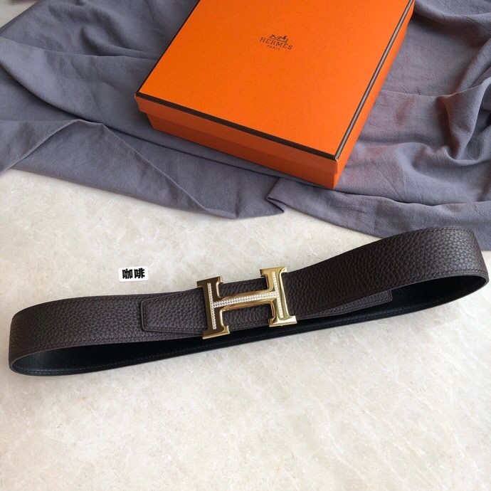 Hermes Stainless steel H single-row diamond bottom leather men s 3.8cm belt