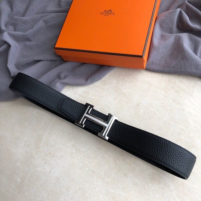 Hermes Stainless steel H single-row diamond bottom leather men s 3.8cm belt