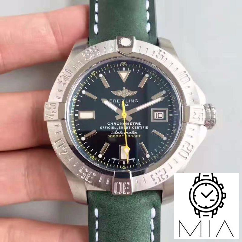 Breitling Avenger II Seawolf A1733110/BC30/435X/A20BASA.1 Green Leather Strap GF Factory Black Dial