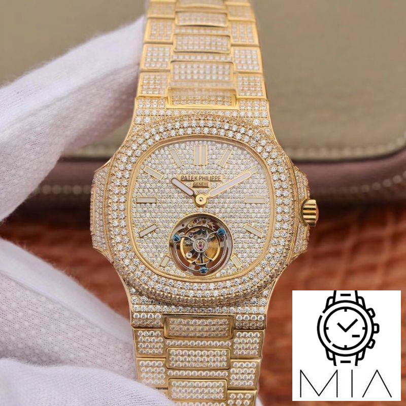Patek Philippe Nautilus Jumbo 5711 Tourbillon R8 Factory 18K Yellow Gold Diamond Dial