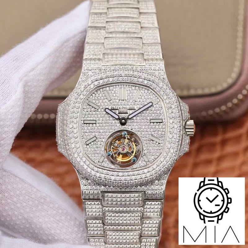 Patek Philippe Nautilus Jumbo 5711 Tourbillon R8 Factory 18K White Gold Diamond Dial