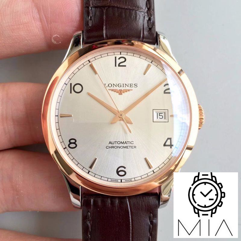 Longines Record L2.820.4.76.2 18K Rose Gold Silver Dial