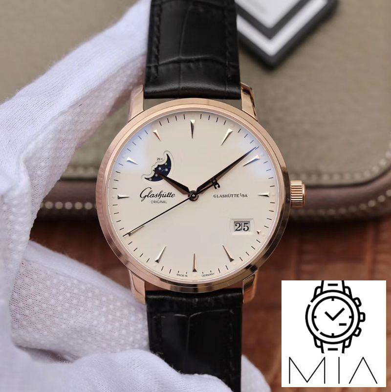 Glashutte Original Senator 1-36-04-04-02-01 Moonphase 18K Rose Gold White Dial