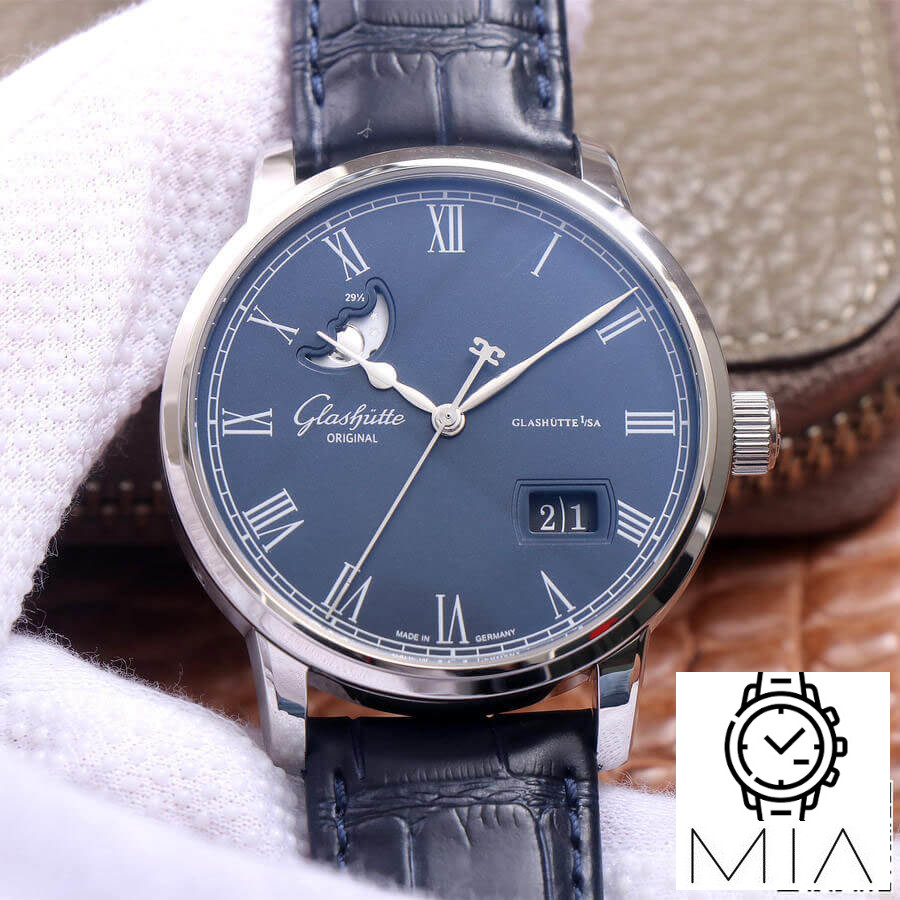 Glashutte Senator 1-36-04 V9 Factory Blue Strap