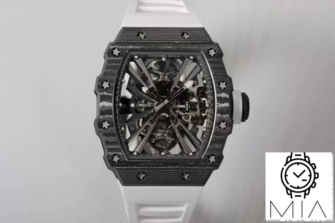 Richard Mille RM12-01 Tourbillon RM Factory Carbon Fiber White Rubber Strap