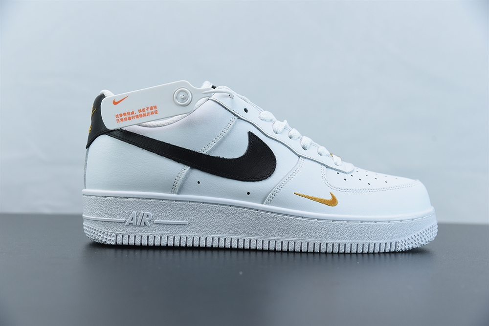 Nike Air Force 1 Low 07 Essential White Black Gold Mini Swoosh (W)