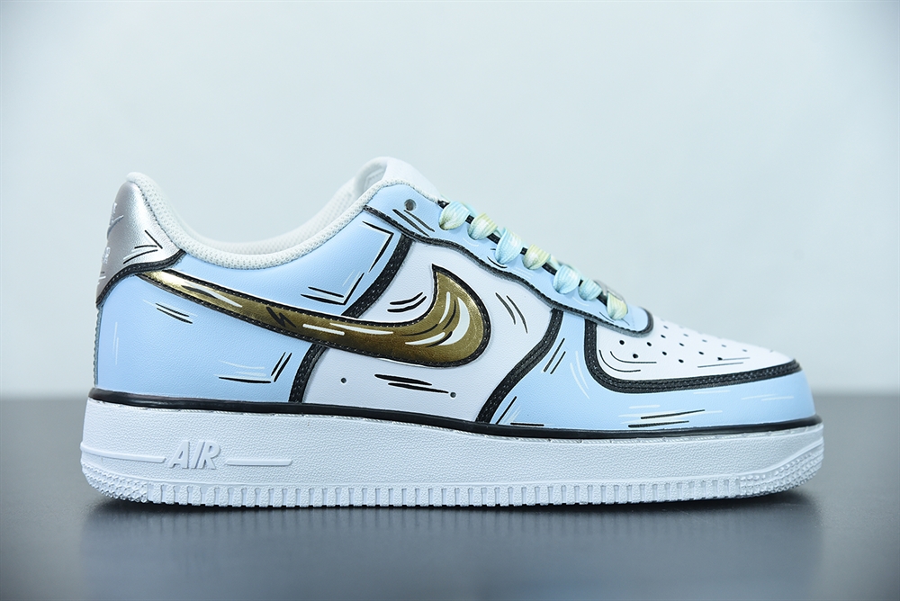 Nike Air Force 1 07 Low White Blue Metallic Gold