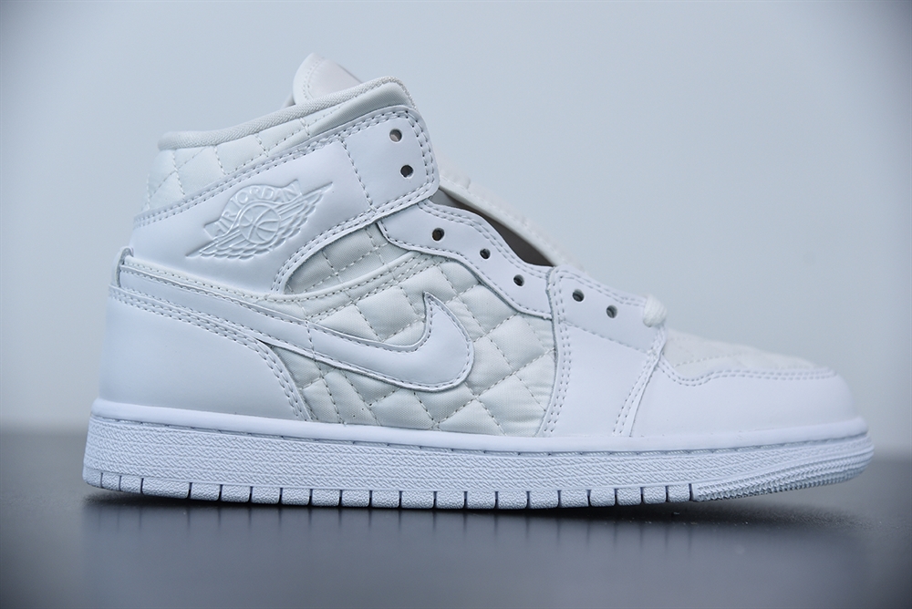 Jordan 1 Mid Quilted White (W)(With Video)