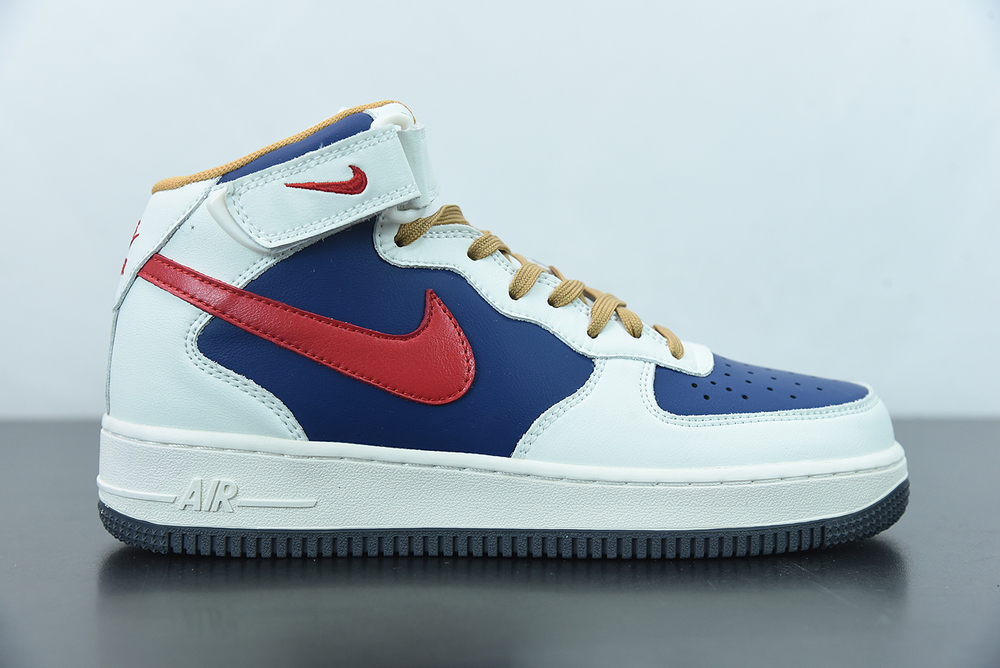 New Nike Air Force 1 Mid White/Royal Blue-Gym Red 