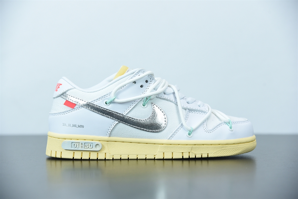 Nike SB Dunk Low x Off-White White Metallic Silver Yellow