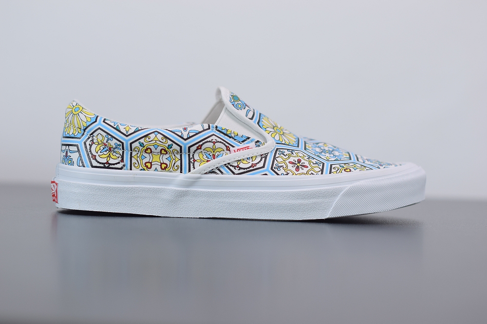 Vans White and blue Moroccan tile print vulcanized skateboard shoes(With Video)