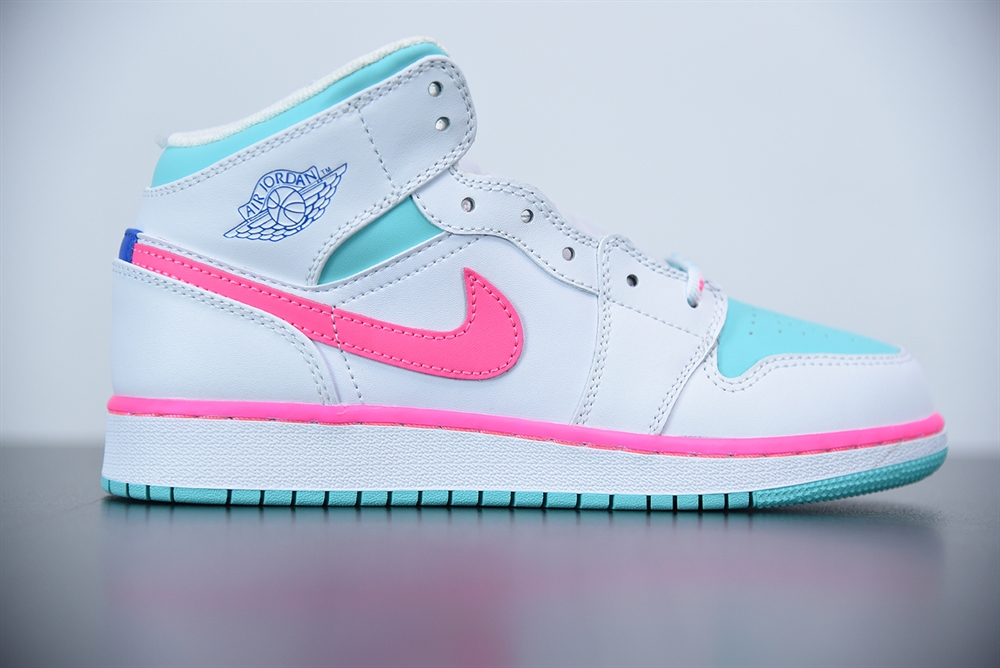 Jordan 1 Mid White Pink Green Soar (GS)(With Video)