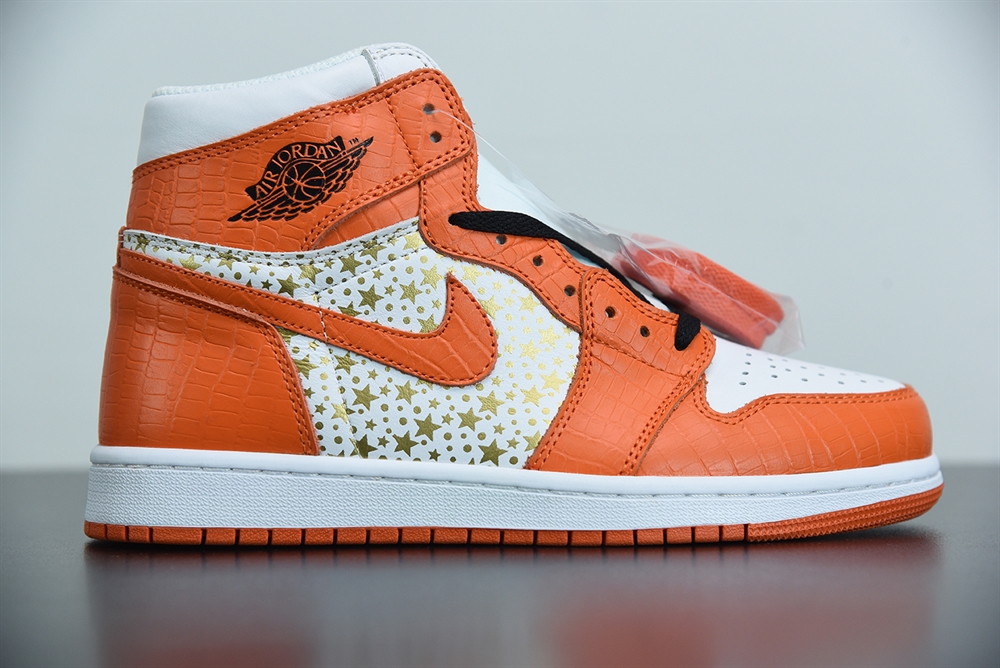 Supreme x Nike Jordan 1 Retro High White Orange Gold Stars(With Video)