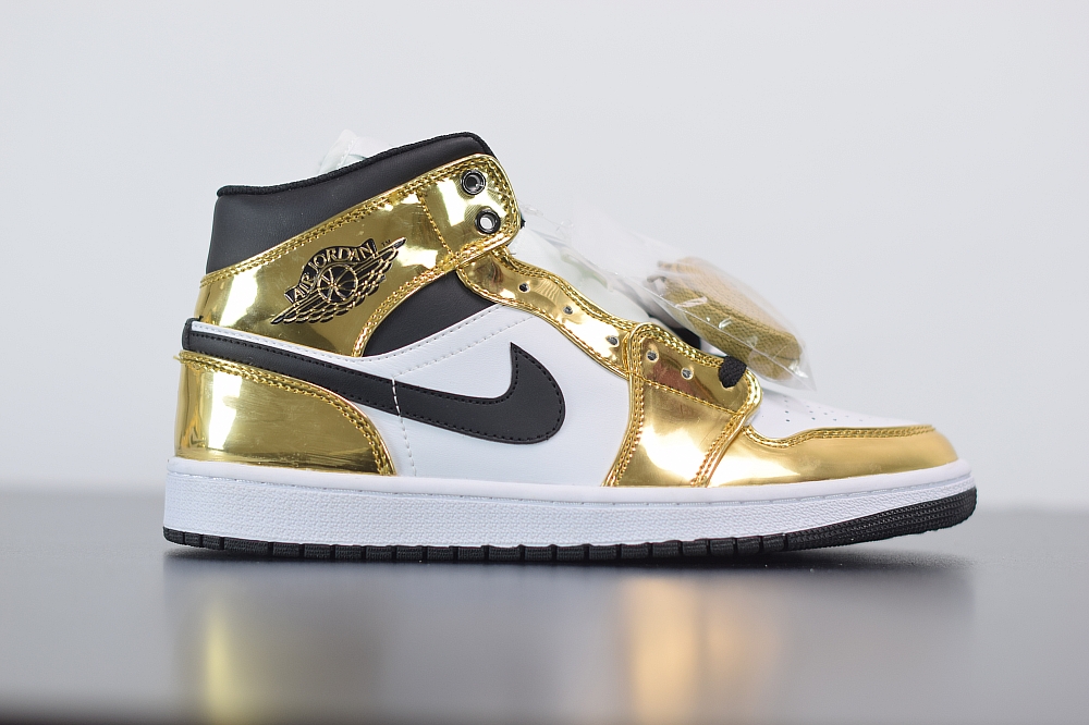 Air Jordan 1 Mid White Metallic Gold-Black(With Video)